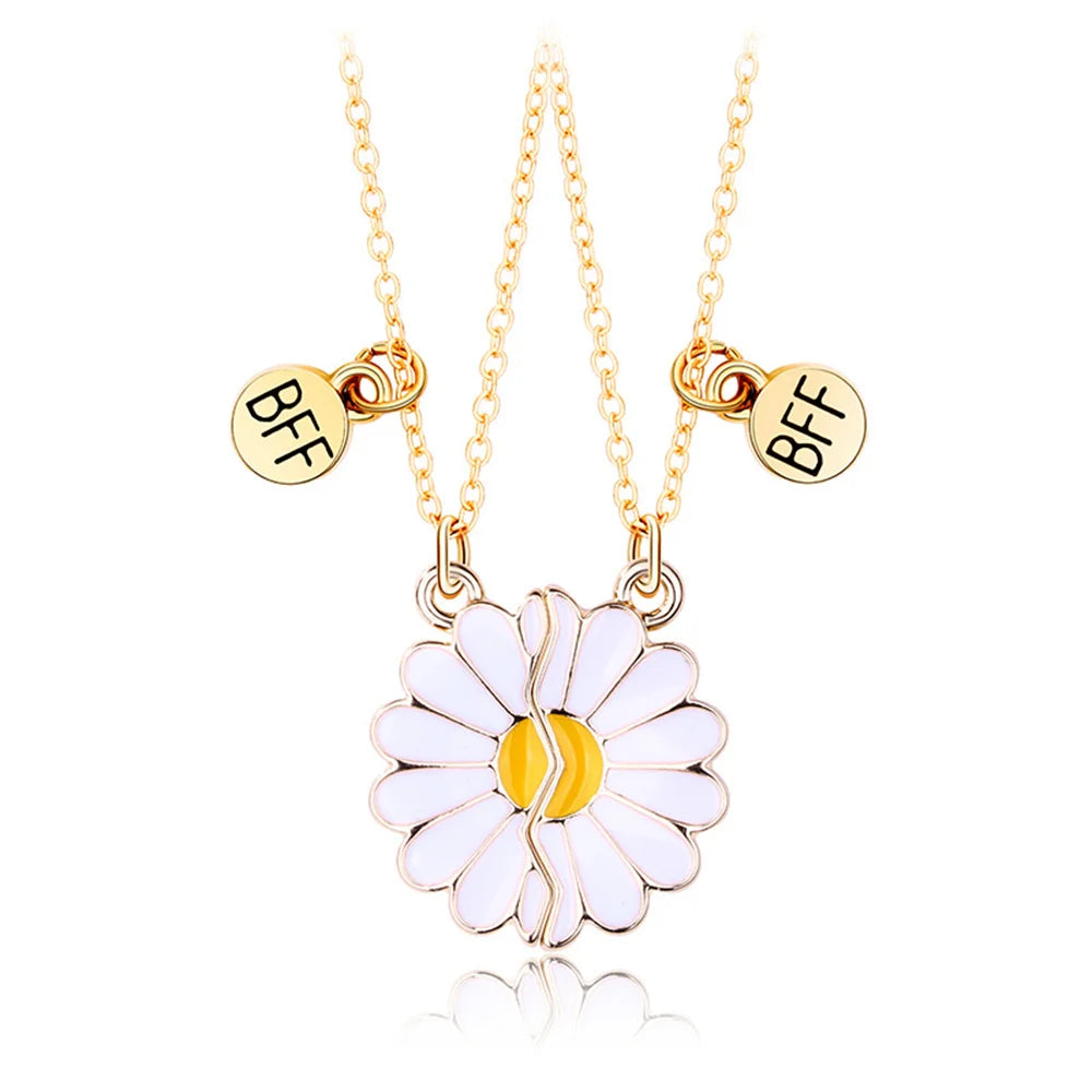 2Pcs/Set Cute Cat Pendant Necklace For Friend With BFF Letter Fashion Magnetic Adjustable Heart Shaped Necklace Jewelry Gift