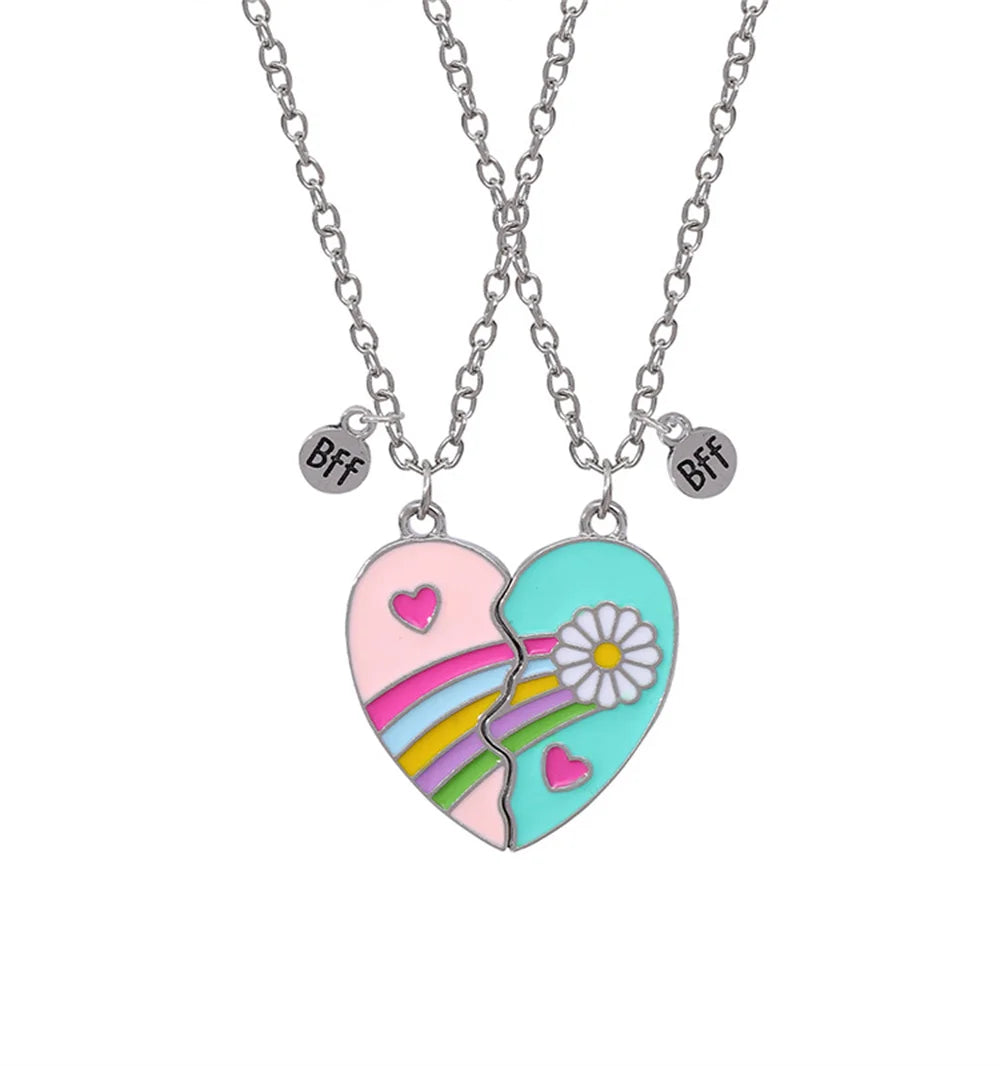 2Pcs/Set Cute Cat Pendant Necklace For Friend With BFF Letter Fashion Magnetic Adjustable Heart Shaped Necklace Jewelry Gift