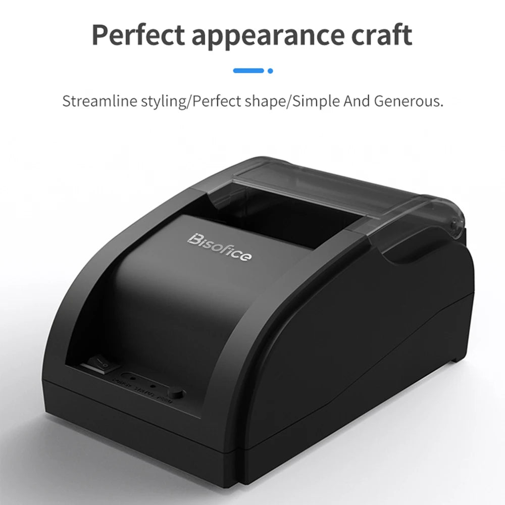 Wireless Barcode Printer USB BT Printer 58mm Desktop Thermal Receipt Printer with 1 Roll Paper Inside Support ESC Command