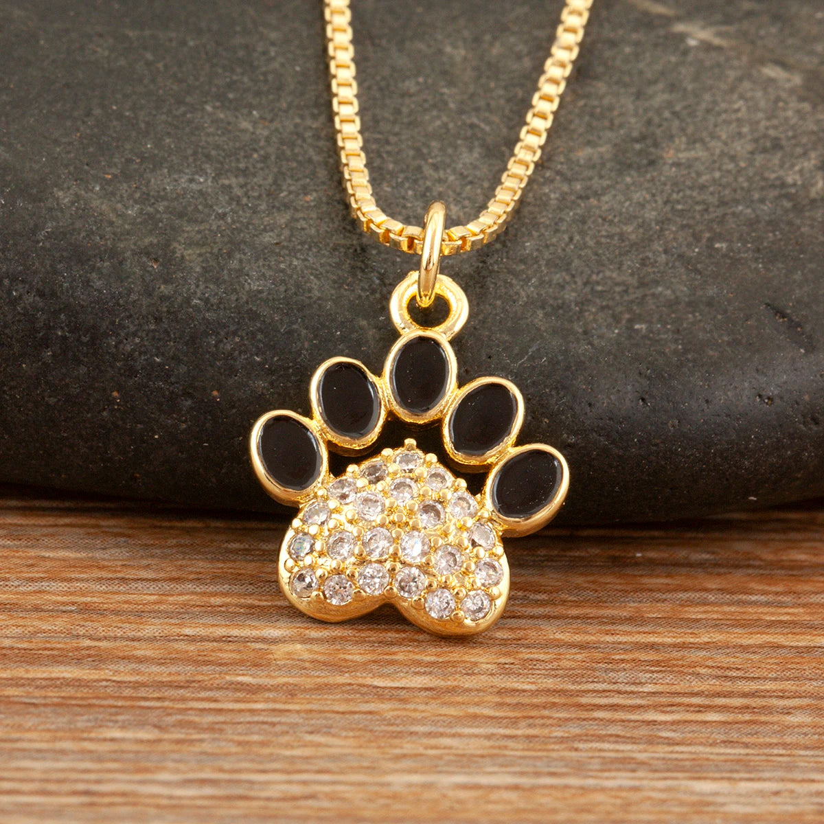 Nidin Fashion Cute Cat Paw Shape Charm Pendant Necklace For Women Female Love Heart Full Shine Zircon DIY Jewelry Accessories