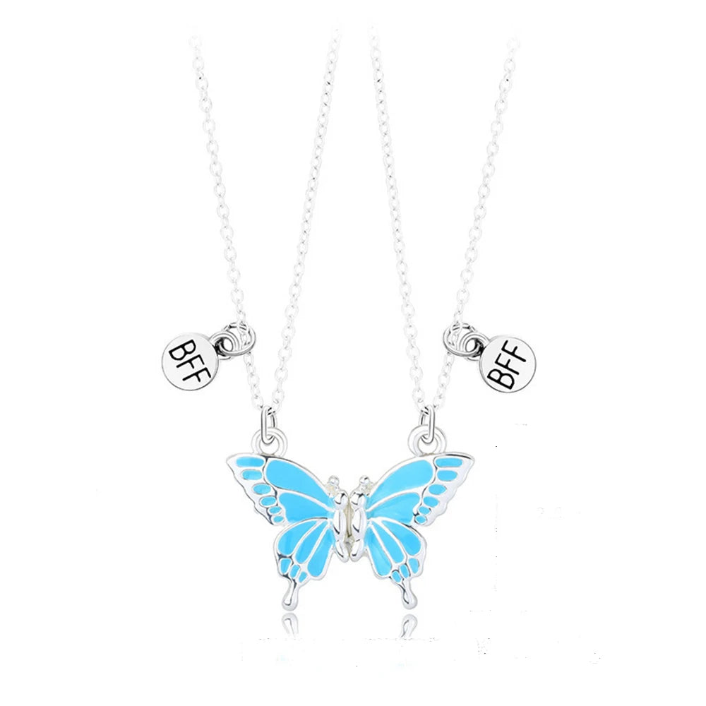 2Pcs/Set Cute Cat Pendant Necklace For Friend With BFF Letter Fashion Magnetic Adjustable Heart Shaped Necklace Jewelry Gift