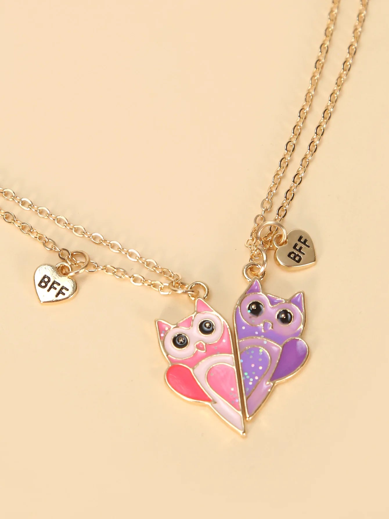 2Pcs/Set Cute Cat Pendant Necklace For Friend With BFF Letter Fashion Magnetic Adjustable Heart Shaped Necklace Jewelry Gift