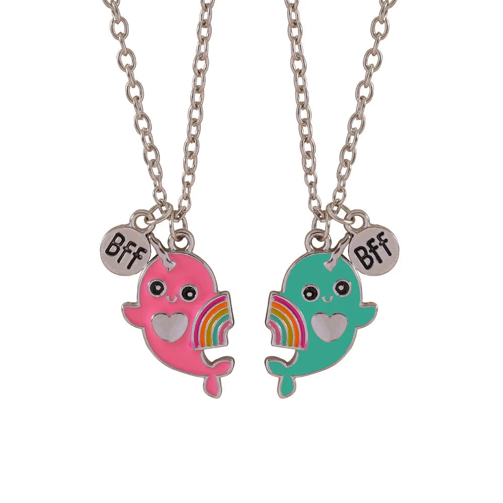 2Pcs/Set Cute Cat Pendant Necklace For Friend With BFF Letter Fashion Magnetic Adjustable Heart Shaped Necklace Jewelry Gift