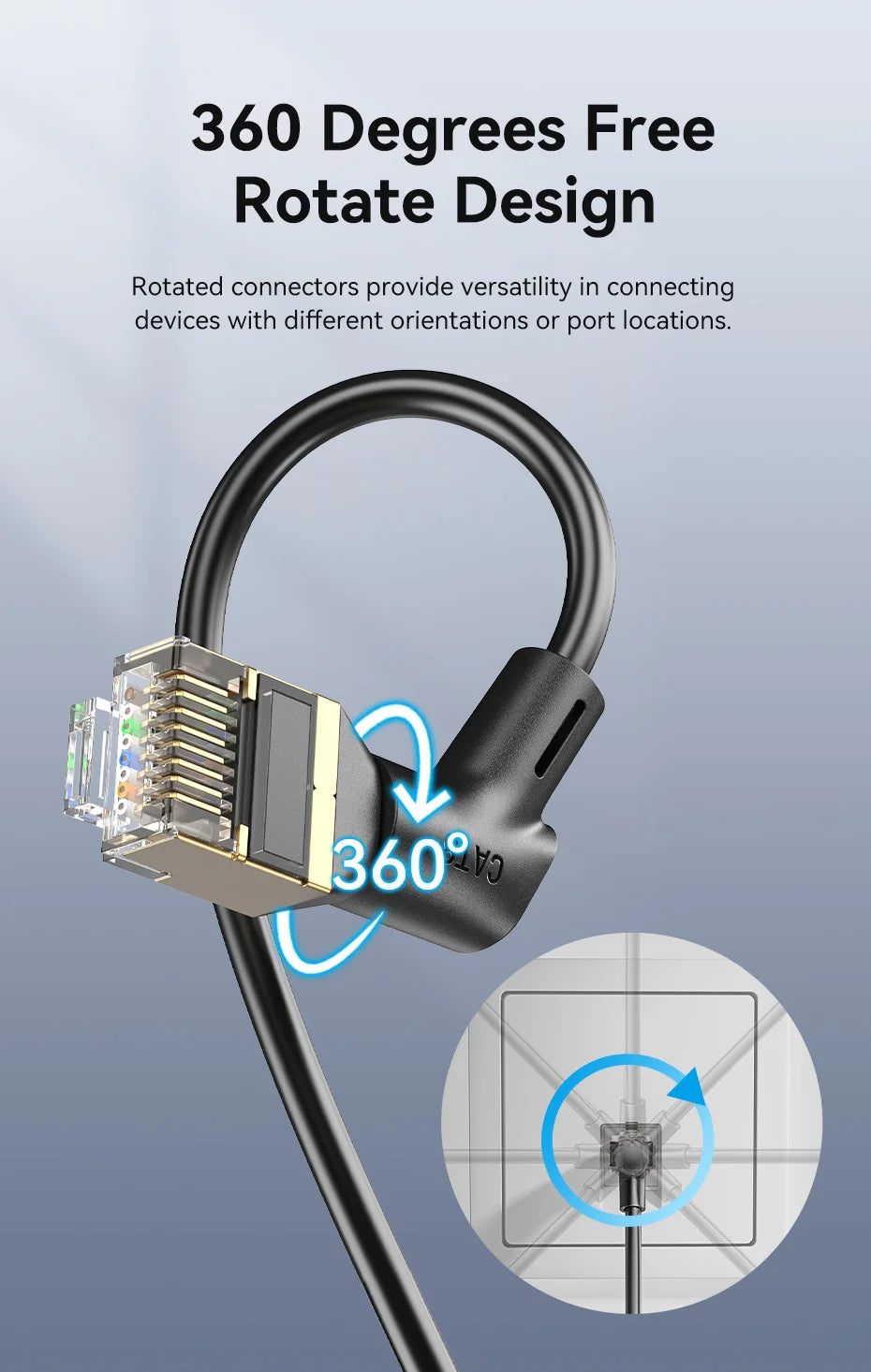 Vention New! 360° Rotate CAT8 Ethernet Cable 40Gbps 2000MHz Networking Double Shield Lan Cord for Laptops PS 4 Router RJ45 Cable