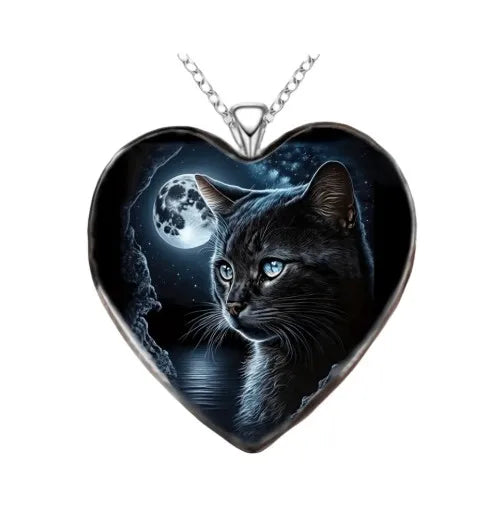 Fashion new animal heart-shaped glass black cat women's pendant party anniversary gift jewelry wholesale