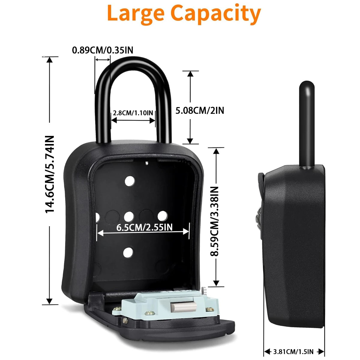 Portable key lock box, wall-mounted key lock box for house keys, capacity for 5 keys, password resettable.