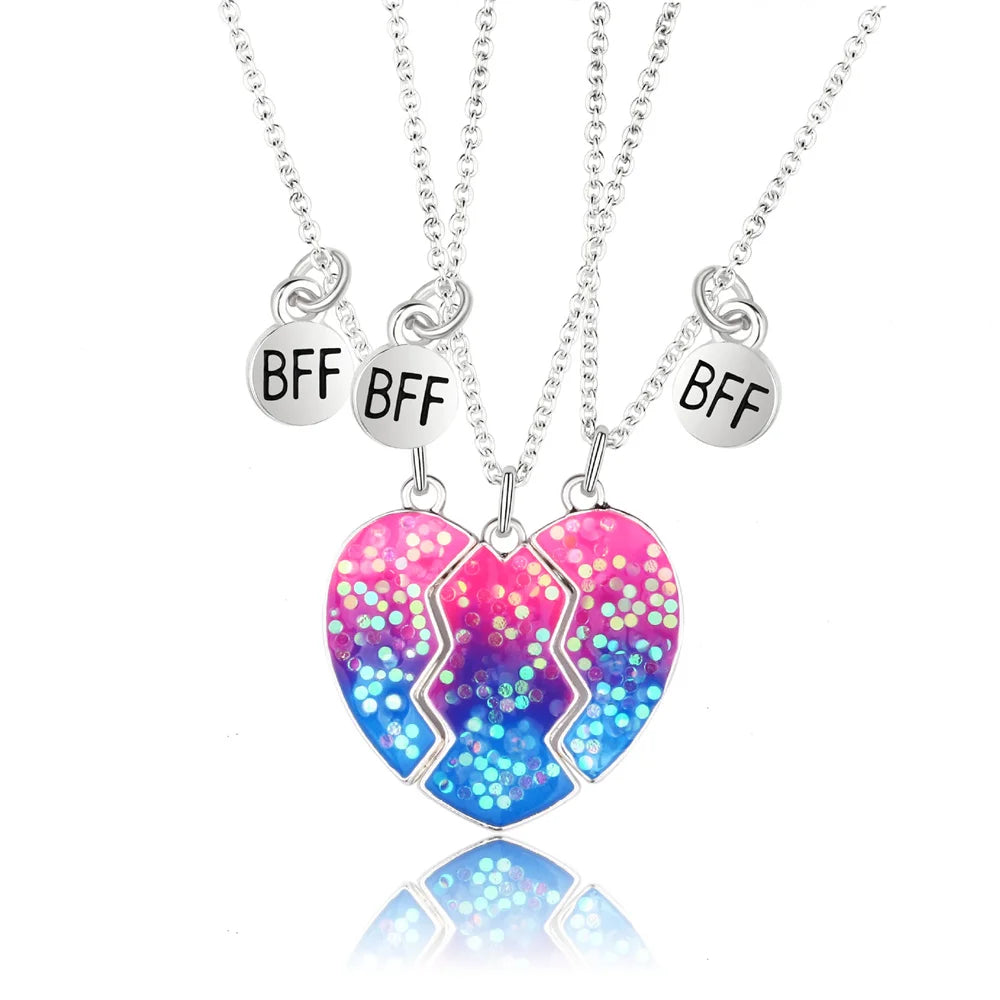 2Pcs/Set Cute Cat Pendant Necklace For Friend With BFF Letter Fashion Magnetic Adjustable Heart Shaped Necklace Jewelry Gift