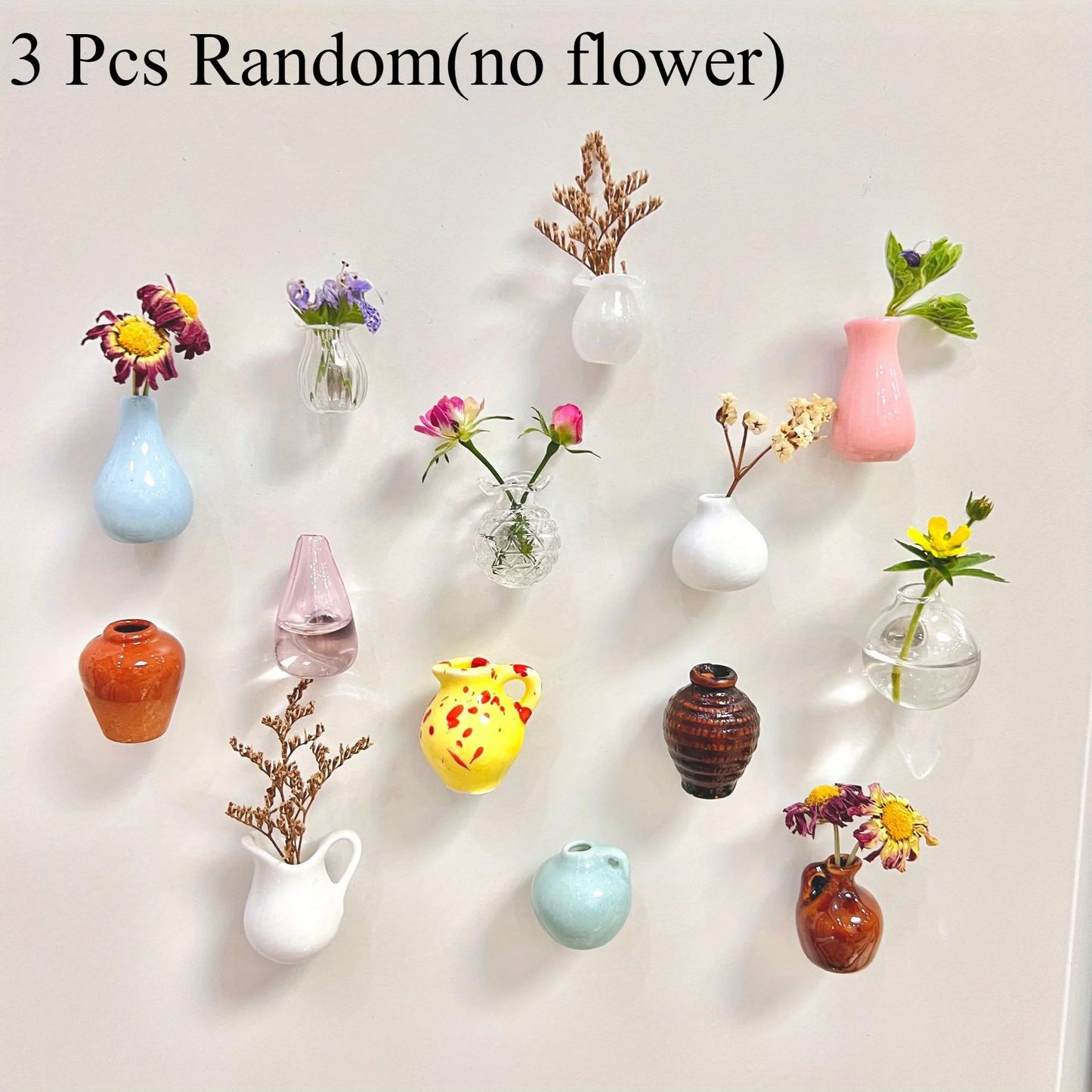 3PCS Mini Magnet Vases for Flowers - 2025 New Mini Bud Vases Magnetic Flower Pot for Fridge, Tiny Ceramic Cute Plant Flower