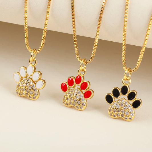 Nidin Fashion Cute Cat Paw Shape Charm Pendant Necklace For Women Female Love Heart Full Shine Zircon DIY Jewelry Accessories