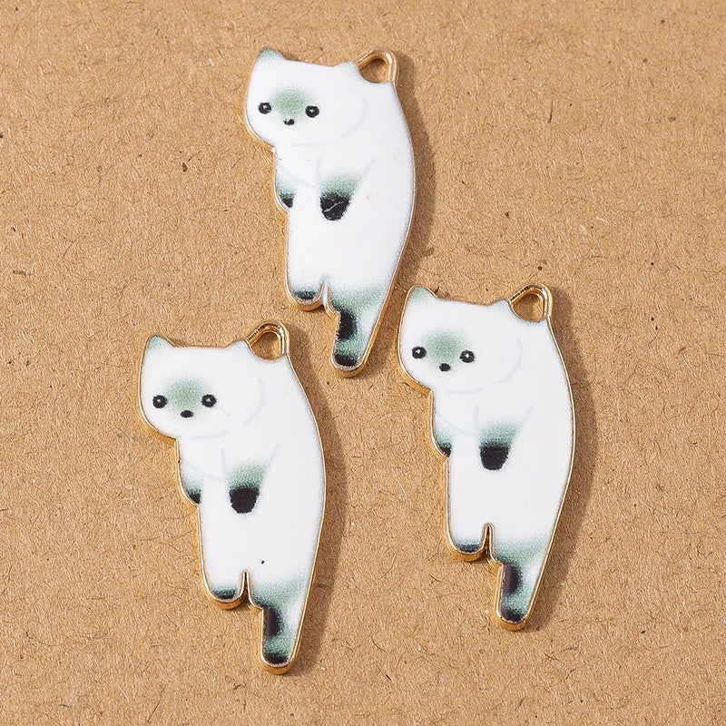 10pcs Cute Enamel Cartoon Animal Cat Charms Pendants for Necklace Earrings DIY Bracelet Handmade Jewelry Making Accessories