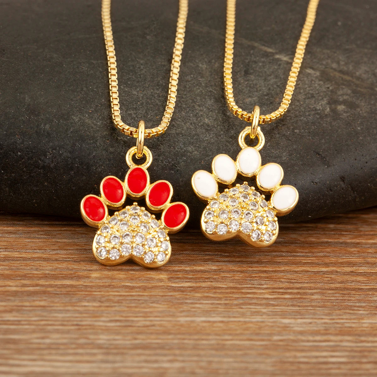 Nidin Fashion Cute Cat Paw Shape Charm Pendant Necklace For Women Female Love Heart Full Shine Zircon DIY Jewelry Accessories