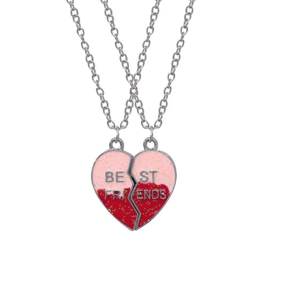 2Pcs/Set Cute Cat Pendant Necklace For Friend With BFF Letter Fashion Magnetic Adjustable Heart Shaped Necklace Jewelry Gift