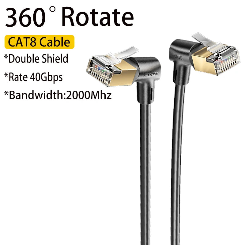 Vention New! 360° Rotate CAT8 Ethernet Cable 40Gbps 2000MHz Networking Double Shield Lan Cord for Laptops PS 4 Router RJ45 Cable