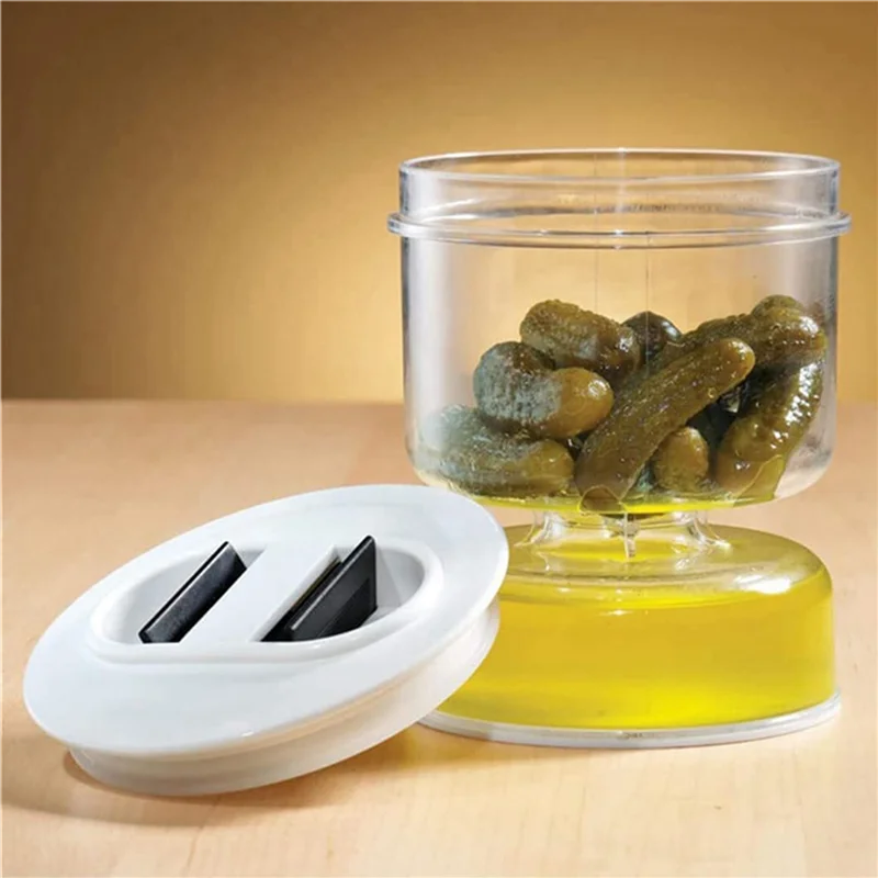 -BABQ 3X Pickle And Olive Hourglass Jar, Pickle Flip Jar Separated From Wet And Dry, Pickle Jar With Strainer Flip, Separator