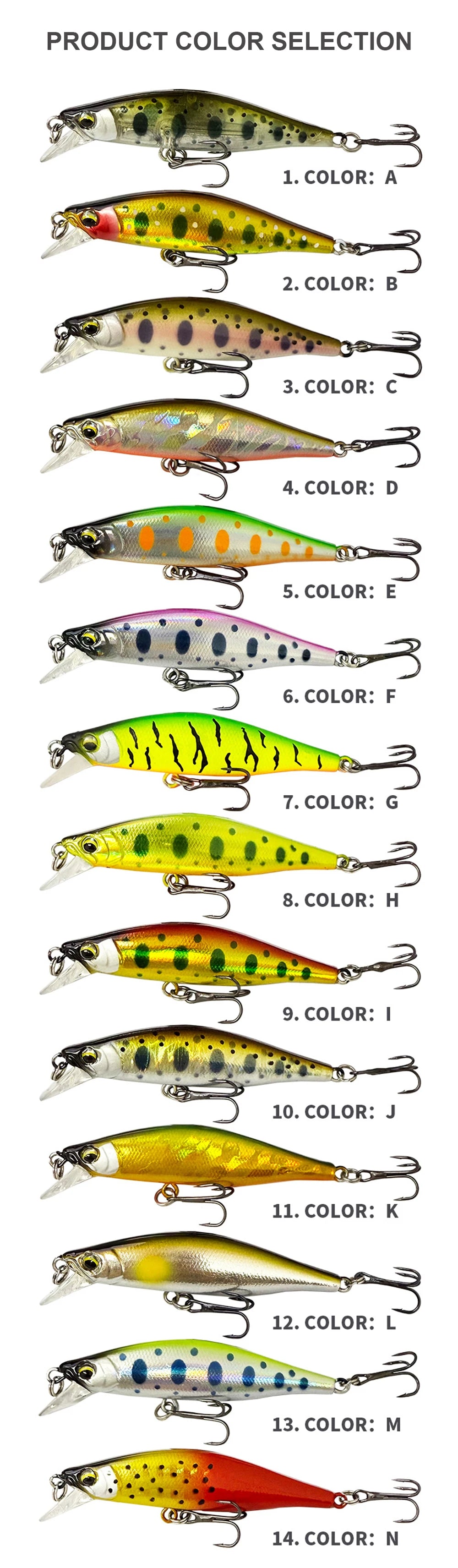 6.3cm 7.7g Fishing Lures Sinking Minnow Wobbler Long Casting Artificial Hard Bait Jerkbait Fishing Accessories Trout Bass MN712