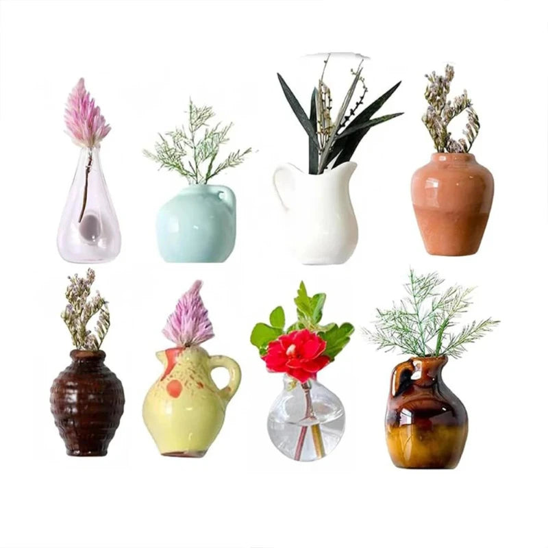 8 Mini Magnetic Vases-for Decorative Small Fridge Magnets Ideal for Kitchens,Offices and Lockers,Vase Decorations(Random Style)