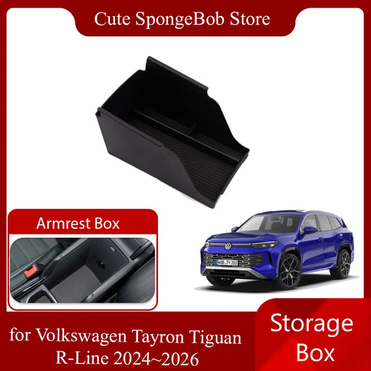 Car Storage Box for Volkswagen VW Tayron Tiguan R-Line 2024~2026 2025 Armrest Central Console Sundries Organizer Tray Accessorie