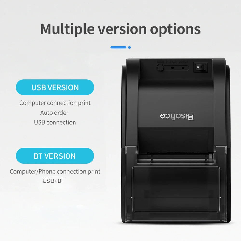 Wireless Barcode Printer USB BT Printer 58mm Desktop Thermal Receipt Printer with 1 Roll Paper Inside Support ESC Command