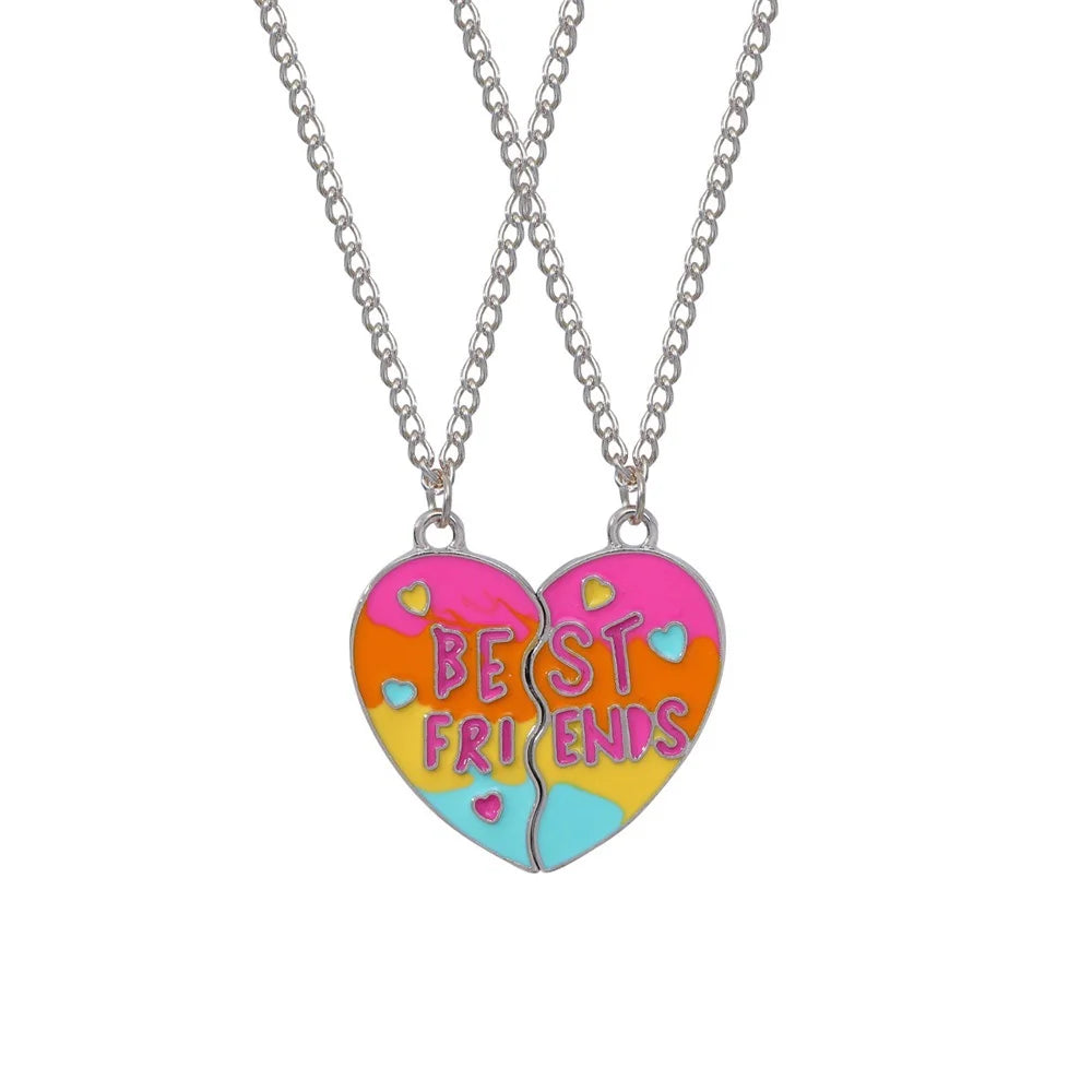 2Pcs/Set Cute Cat Pendant Necklace For Friend With BFF Letter Fashion Magnetic Adjustable Heart Shaped Necklace Jewelry Gift