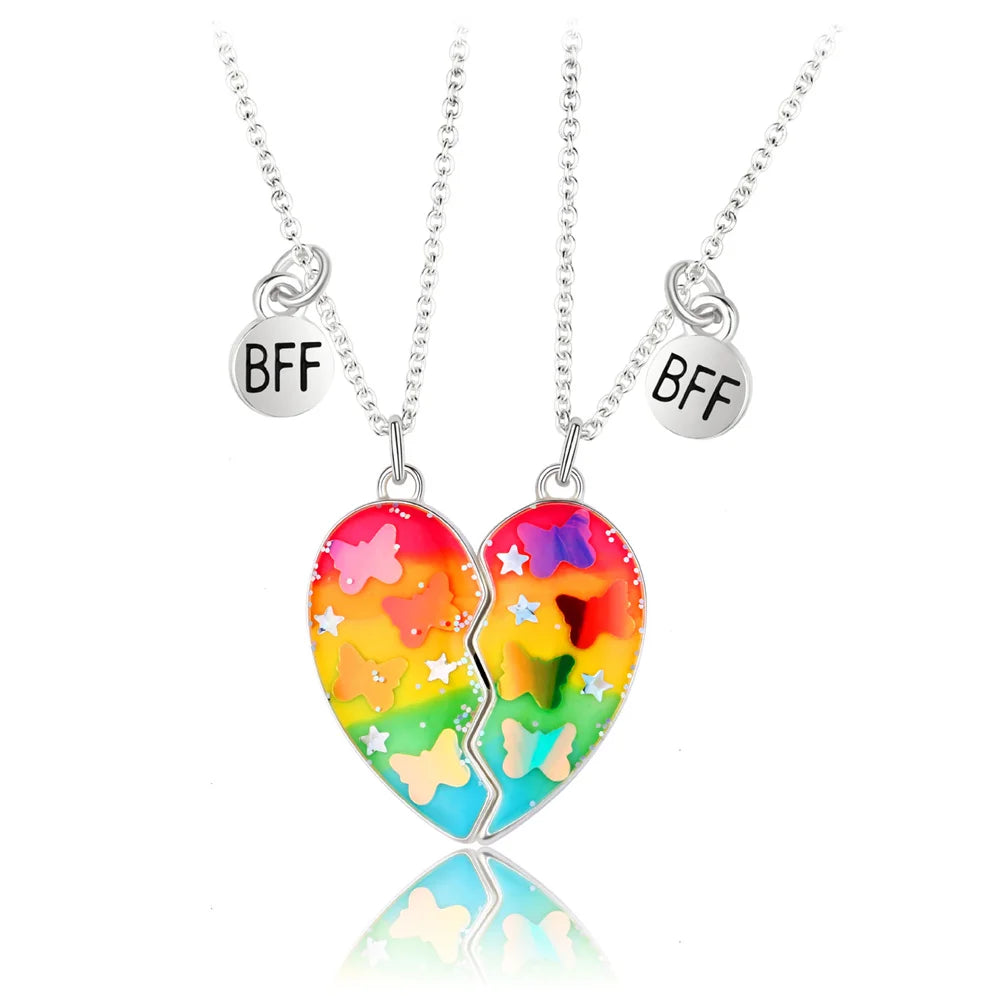 2Pcs/Set Cute Cat Pendant Necklace For Friend With BFF Letter Fashion Magnetic Adjustable Heart Shaped Necklace Jewelry Gift
