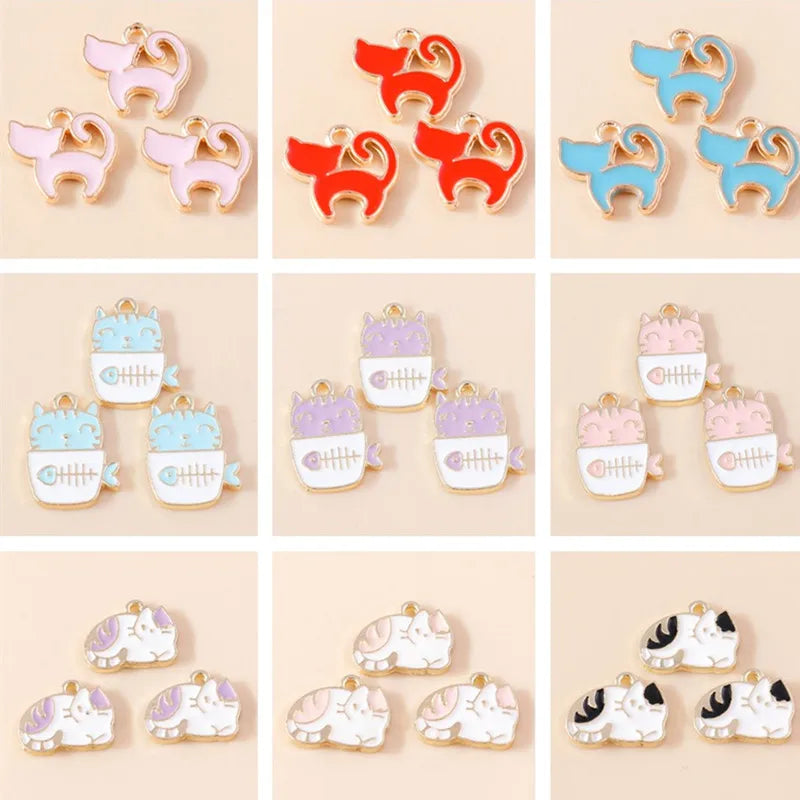 20pcs Cartoon Animal Charms Enamel Cat Charms Pendants for Jewelry Making Drop Earrings Necklaces Bracelets Accessories DIY Gift