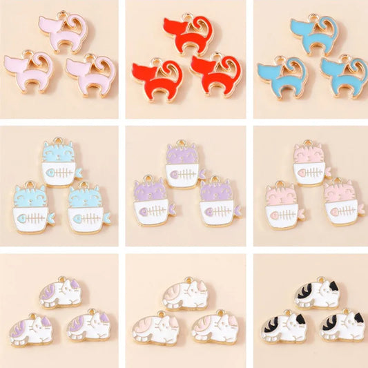 20pcs Cartoon Animal Charms Enamel Cat Charms Pendants for Jewelry Making Drop Earrings Necklaces Bracelets Accessories DIY Gift
