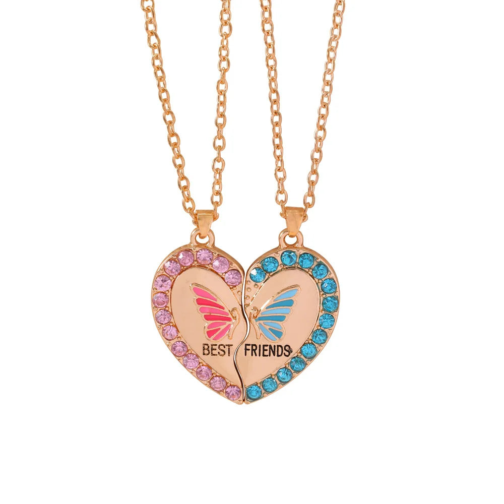 2Pcs/Set Cute Cat Pendant Necklace For Friend With BFF Letter Fashion Magnetic Adjustable Heart Shaped Necklace Jewelry Gift