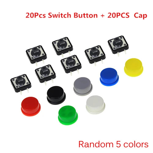 Smart Electronics Tactile Push Button Switch Momentary 12*12*7.3MM Micro Switch Button +  5 Colors Tact Cap