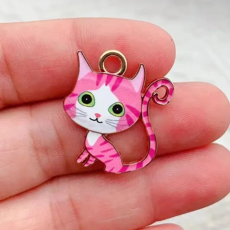 10pcs Cute Cat Charm Jewelry Accessories Enamel Necklace Earring Bracelet Pendant Diy Making Supplies Alloy Metal Gold Plated
